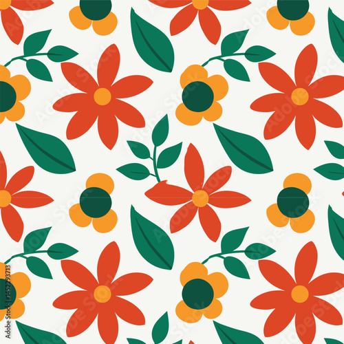Seamless vector floral pattern with colorful flowers and leaves pattern design