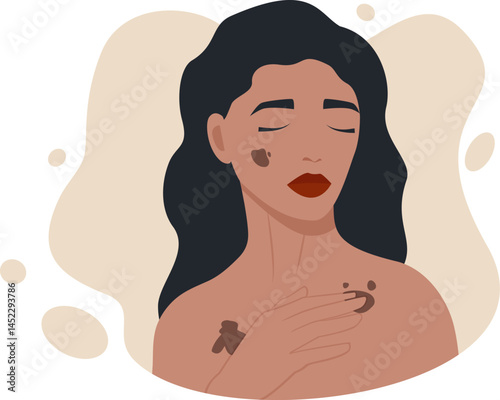 Skin cancer and melanoma awareness month. Woman screening illustration. Person health checkup