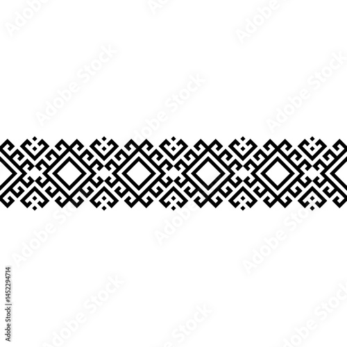 A Stripes horizontal seamless pattern with intricate tribal-inspired geometric designs in black and white. Great for branding, packaging, and home decor.	
