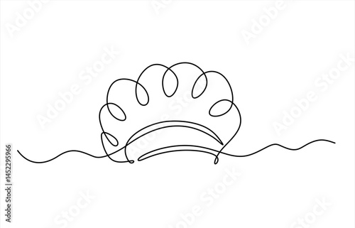 One single line drawing of chef hat or cap for restaurant vector graphic illustration. Elegant cafe badge concept. Modern continuous line draw design street food logotype. Editable stroke.	