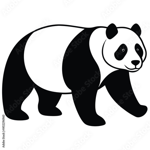 Stylized vector illustration of a walking panda bear in black and white silhouette