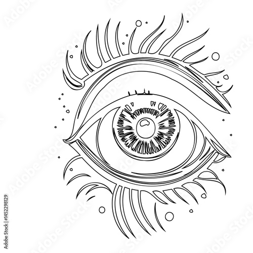Stylized ethereal eye illustration with intricate lines and decorative details