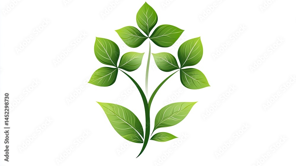 Obraz premium Vibrant green leaves cluster on a stem