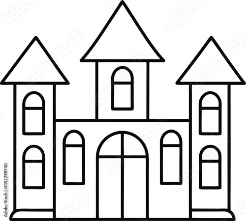 Sinister Victorian Haunted House Vector: Minimal Black Outline