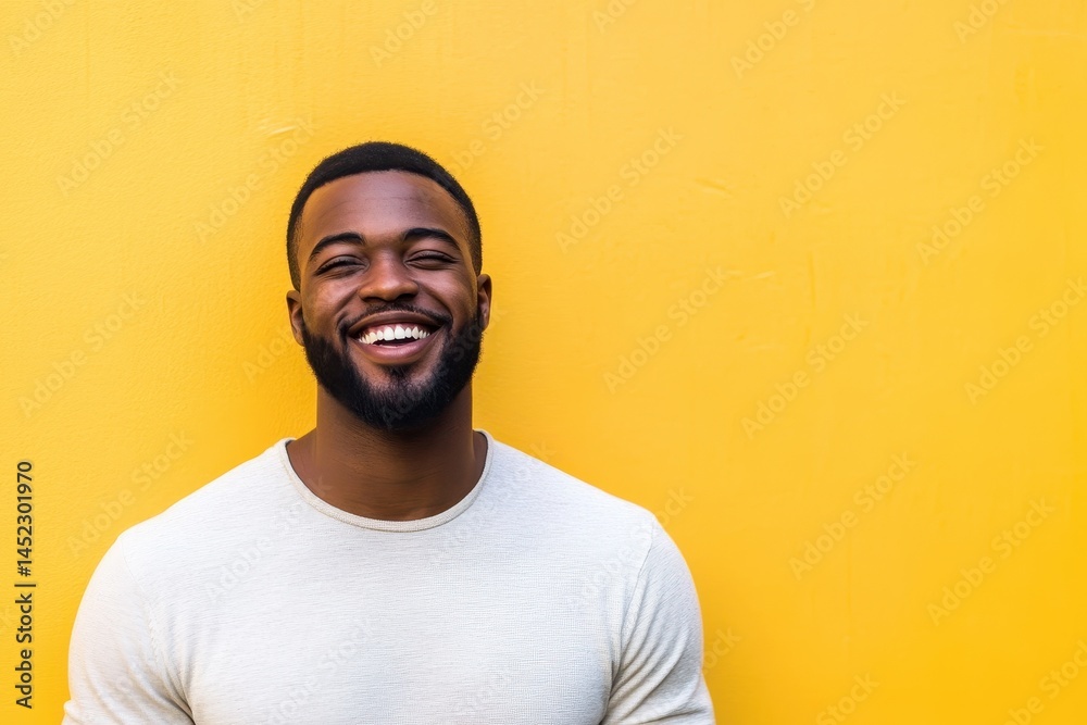 Obraz premium Self Talk. Attractive African American Man Engaged in Happy Conversation with Himself