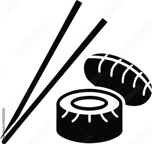 Minimalist black and white sushi with chopsticks vector illustration graphic