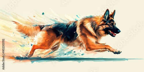 Shepherd Illustration. Energetic German Shepherd Dog Running in Full Vitality