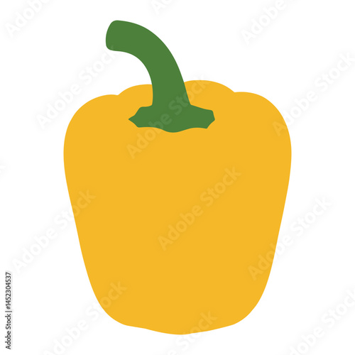 Vector illustration of yellow bell pepper with thick green stem. Isolated on white background. Realistic vegetable for organic food design and vegan cooking projects etc.