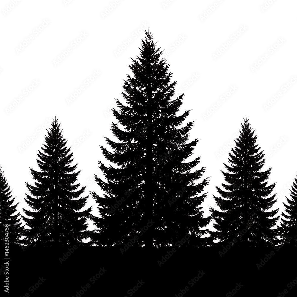 Fototapeta premium Majestic Silhouette: Evergreen Forest in Black and White AI Generated