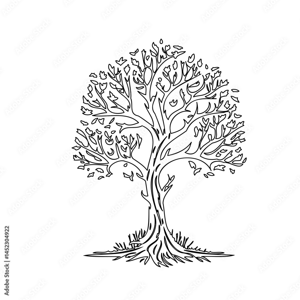 Naklejka premium Stylized tree illustration on white canvas, minimalist vector design of nature