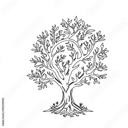 Monochrome botanical silhouette depicting stylized vitality of a lone tree