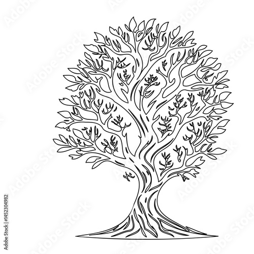 Stylized deciduous tree line drawing representing nature and growth concept