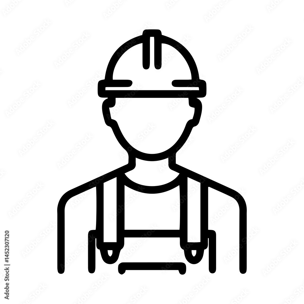 Construction worker (outline style). A person wearing a hard hat and overalls symbolizes construction, labor, or building trades. Represents workers in the construction industry, safety on site Construction worker (outline style). A person wearing a hard hat and overalls symbolizes construction, labor, or building trades. Represents workers in the construction industry, safety on site