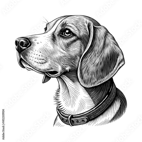 Engraved Dog Portrait Vector — Detailed Head Drawing of a Beagle