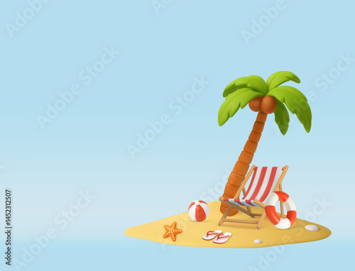 3d Relaxing Tropical Beach Scene with Palm