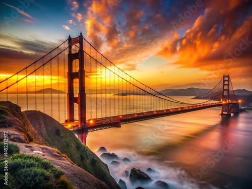 Golden Gate Bridge Sunset Panorama from Albany Bulb, Low Light Photography
