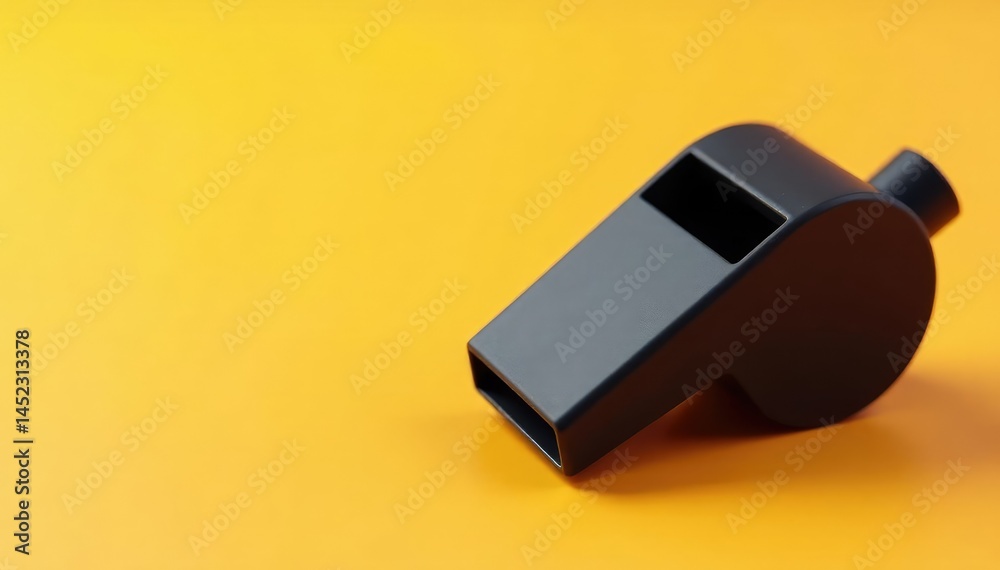 Black plastic whistle, simple design, clean background , dark, pea whistle