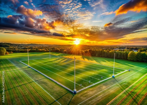 Golden Hour Football Field Goal: Stunning Aerial Sunset Shot
