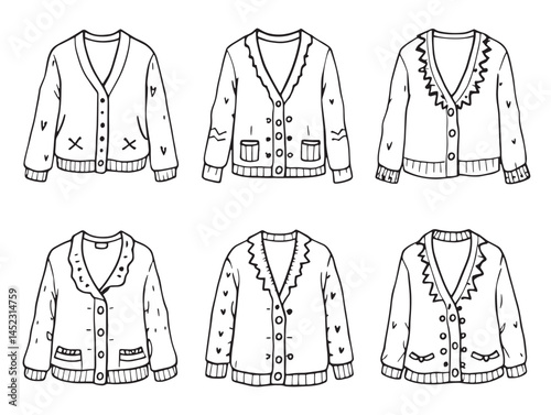 cardigan knit apparel outline drawing style