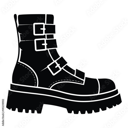 Chunky platform boots Silhouette, Vector, Icon, Logo, White Background.