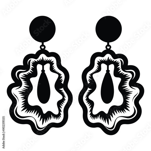 Geode resin earrings Silhouette, Vector, Icon, Logo, White Background.
