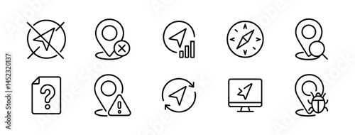 Location icons collection: gps, compass, navigation symbols. Vector outline icons