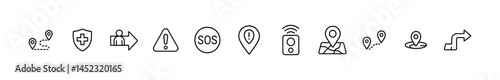 Navigation, alert icons. Safety, location tracking icon. Vector outline icons