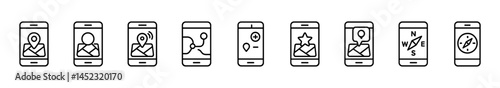 Smartphone icons. gps, maps, and location services. Vector outline icons