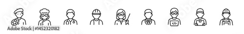 Professions icons set: from artist to engineer. Job, career icon set. . Vector outline icons