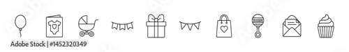 Baby shower icons: gifts, decorations, and celebrations
