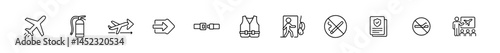 Airport safety icons set: travel guidelines and instructions. Vector icons