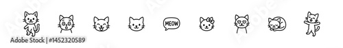 Cat doodles with various facial expressions. Cat icons set