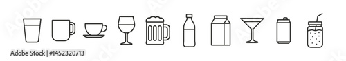 Outline icons of various drinkware and beverage containers