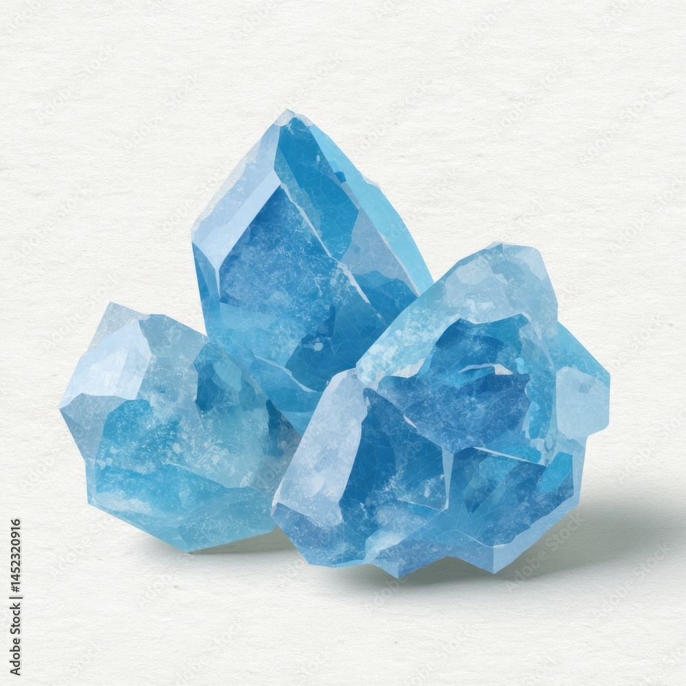 Obraz premium Blue Crystal Cluster on Textured White Background - Gemstone, Mineral Specimen, Healing Stone, Decorative Object, Geology, Science, Minimalist