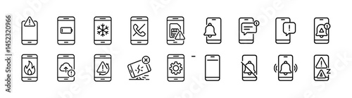 Mobile phone icon set. Mobile alerts,  notifications outline vector icons
