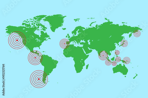 World tsunami day. Earthquake and tsunami graph on world map.
