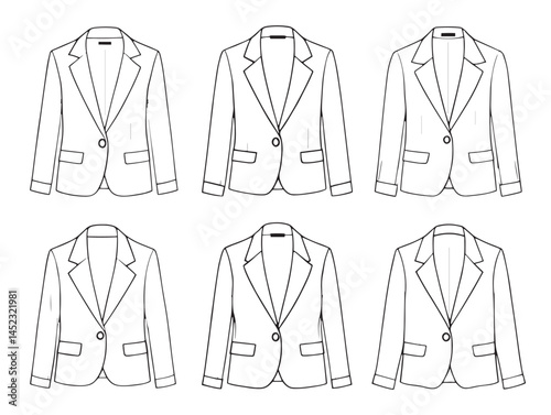 Detailed Blazer Outline Line Art for Modern Design Projects