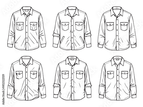 Detailed Chambray Shirt Line Art Vector for Fashion Illustrations