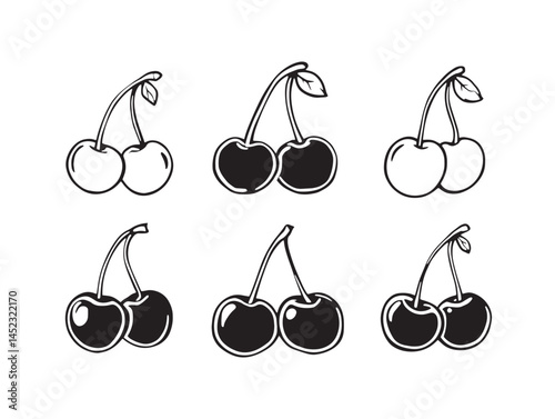 Detailed Cherry Vector Line Art for Creative Projects