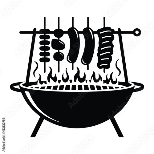 Argentinian asado grill Silhouette, Vector, Icon, Logo, White Background.