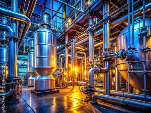 Industrial Chemical Tank Farm: Close-Up of Pipes & Safety Valves