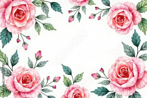 Delicate watercolor roses & leaves, repeating pattern , nature, flower