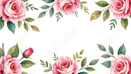Delicate watercolor roses & leaves, repeating pattern, vintage, texture