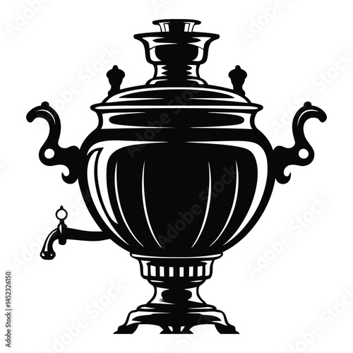 Russian samovar tea Silhouette, Vector, Icon, Logo, White Background.