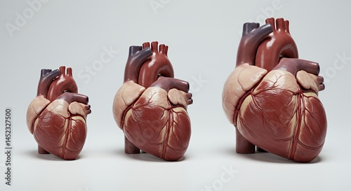 Anatomical Heart Models in Ascending Sizes on White Background Perfect for Education