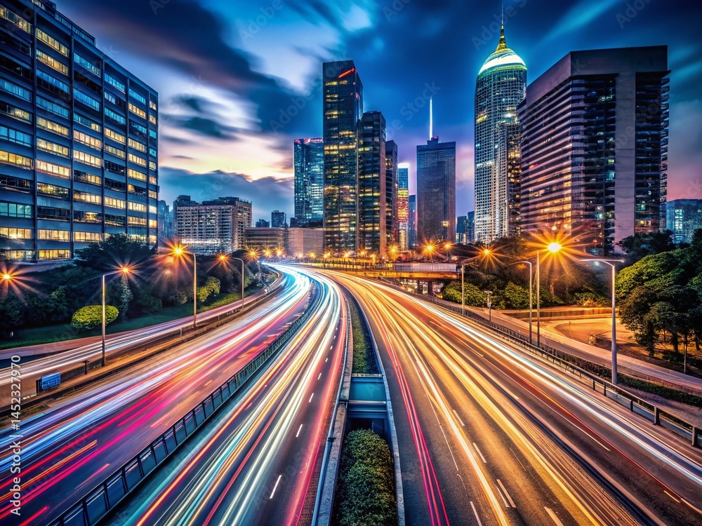 Fototapeta premium Long Exposure Light Trails: Prioritizing Quality, Night Cityscape