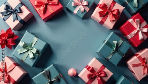 Elegant gift boxes, ribbons, bows, seamless pattern, texture, decoration