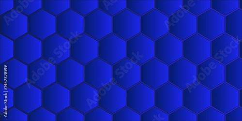 Abstract geometric hexagon pattern with blue honeycomb design and seamless texture