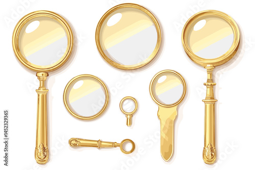 Magnifying glass set. Vector clipart isolated on white background.