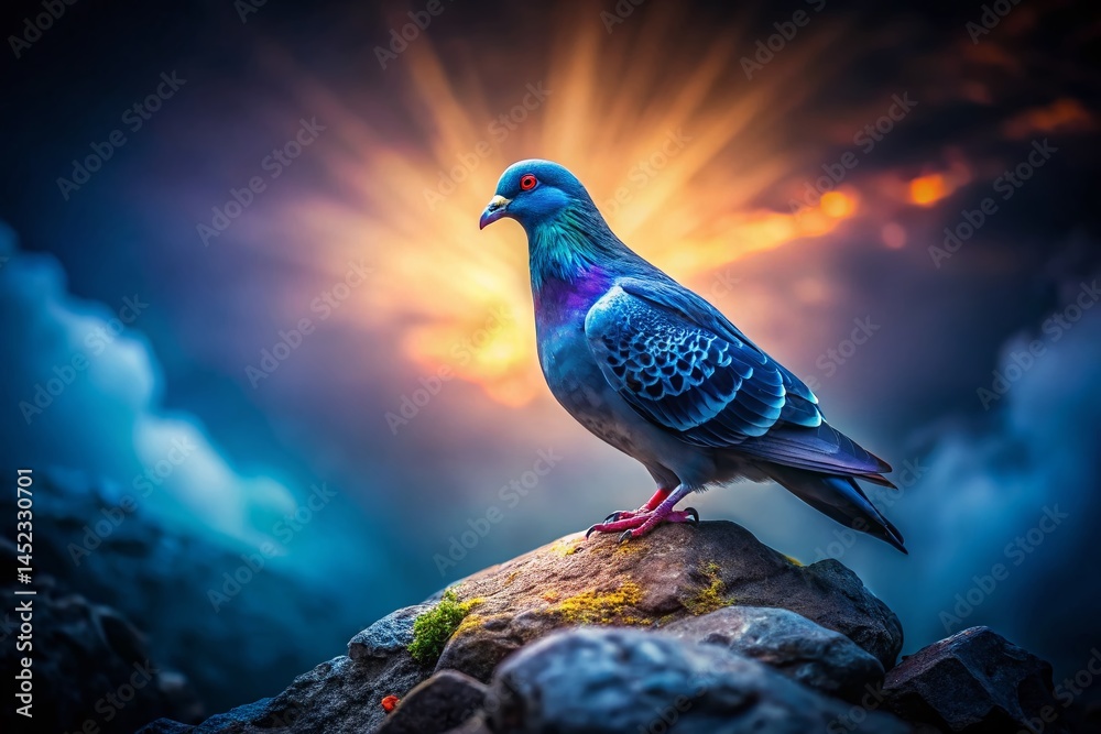 Fototapeta premium Low Light Pigeon on Rock - Urban Wildlife Photography
